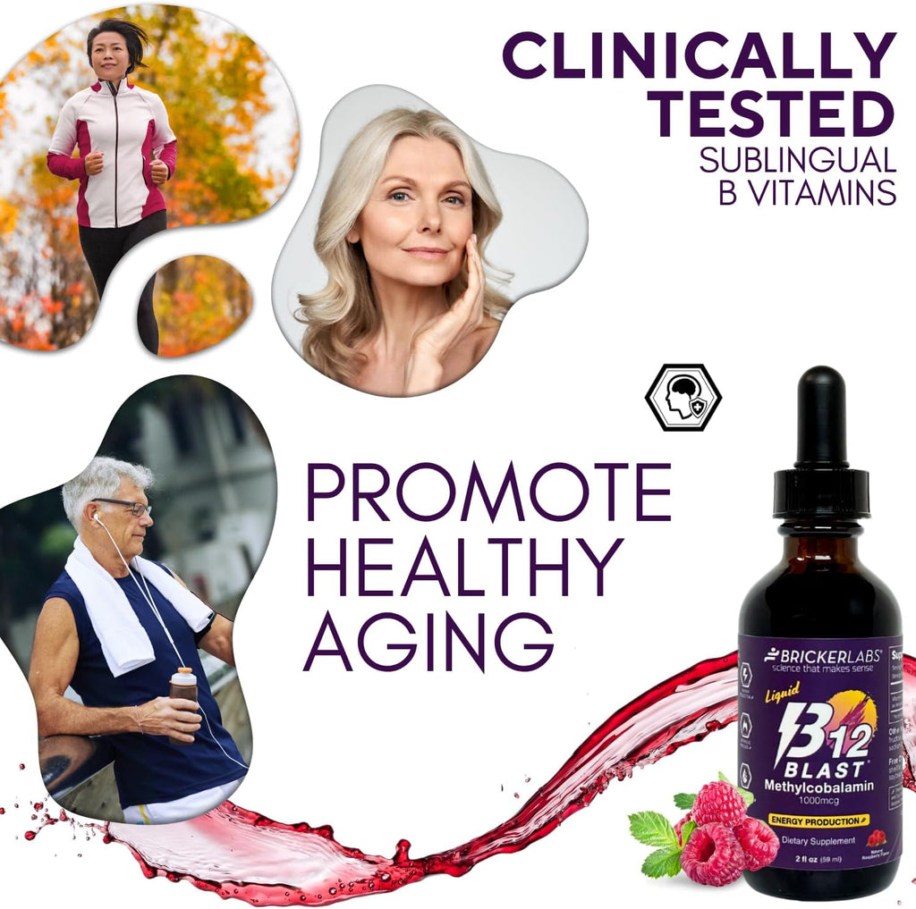 Bricker Labs B12 Blast Metilcobalamina 1000mcg - Suplemento Líquido Sublingual de Vitamina B12, Vegano, 59 Dosis