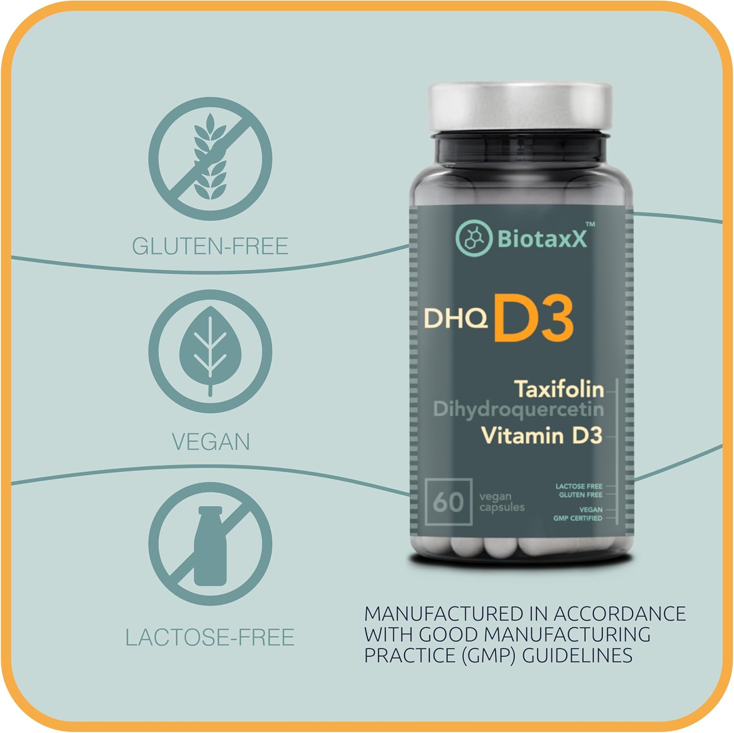 Taxifolina (Dihidroquercetina) + Vitamina D3 – 530 mg, 60 Cápsulas Veganas – Antioxidante y Salud Ósea