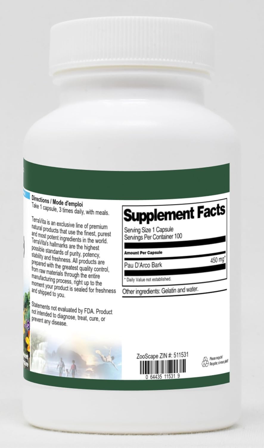 Pau D'Arco (Ipe Roxo) - 450 mg, 100 Cápsulas