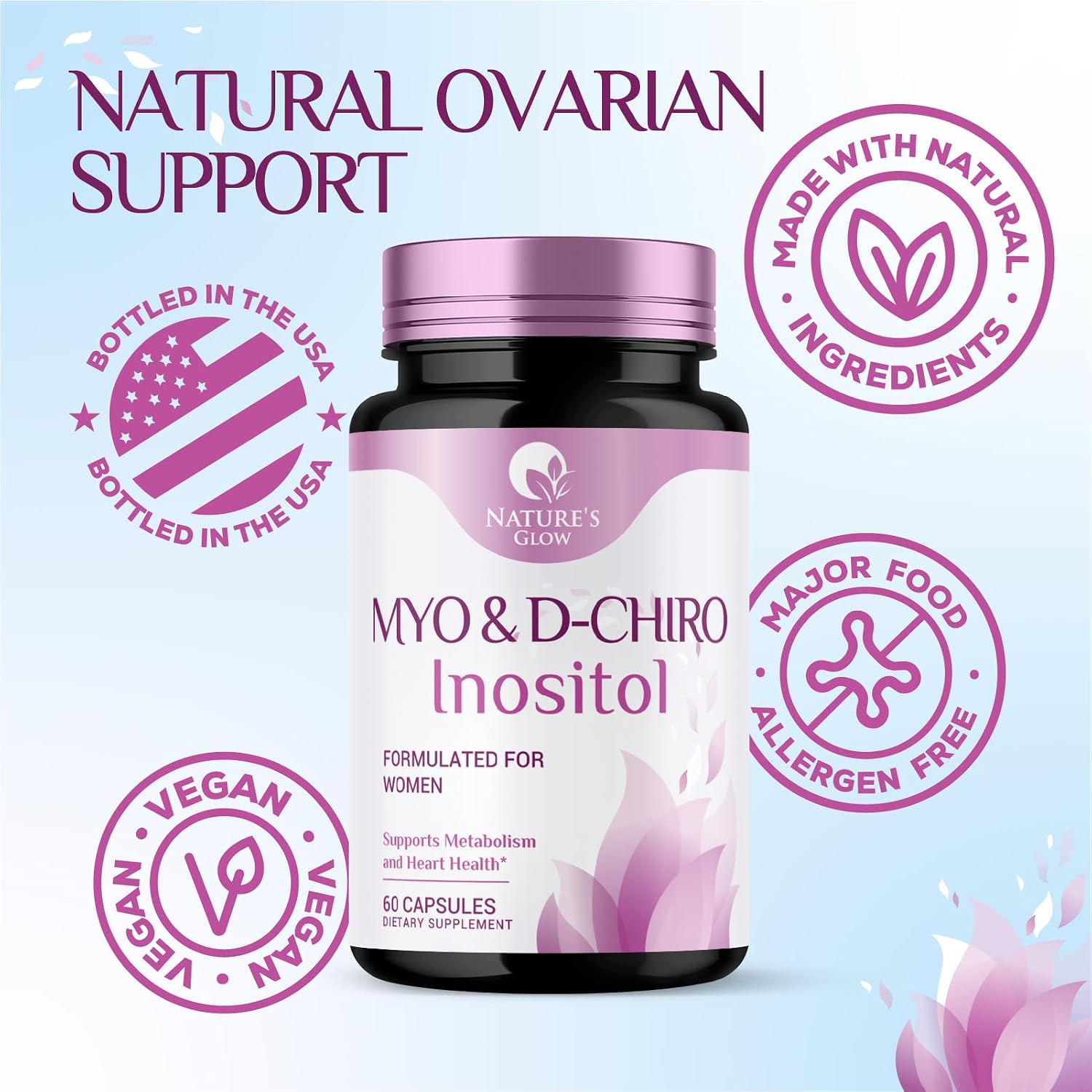 Myo-Inositol y D-Chiro Inositol 1025mg - Ratio 40:1 - Apoyo Ovárico y Hormonal - Vegano - Vitamina B8 - 60 Cápsulas