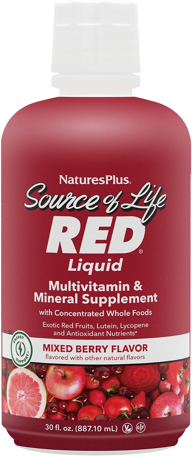 NaturesPlus Source of Life RED Multivitamínico Líquido - 30 oz (887 ml) - Sabor a Bayas Mixtas