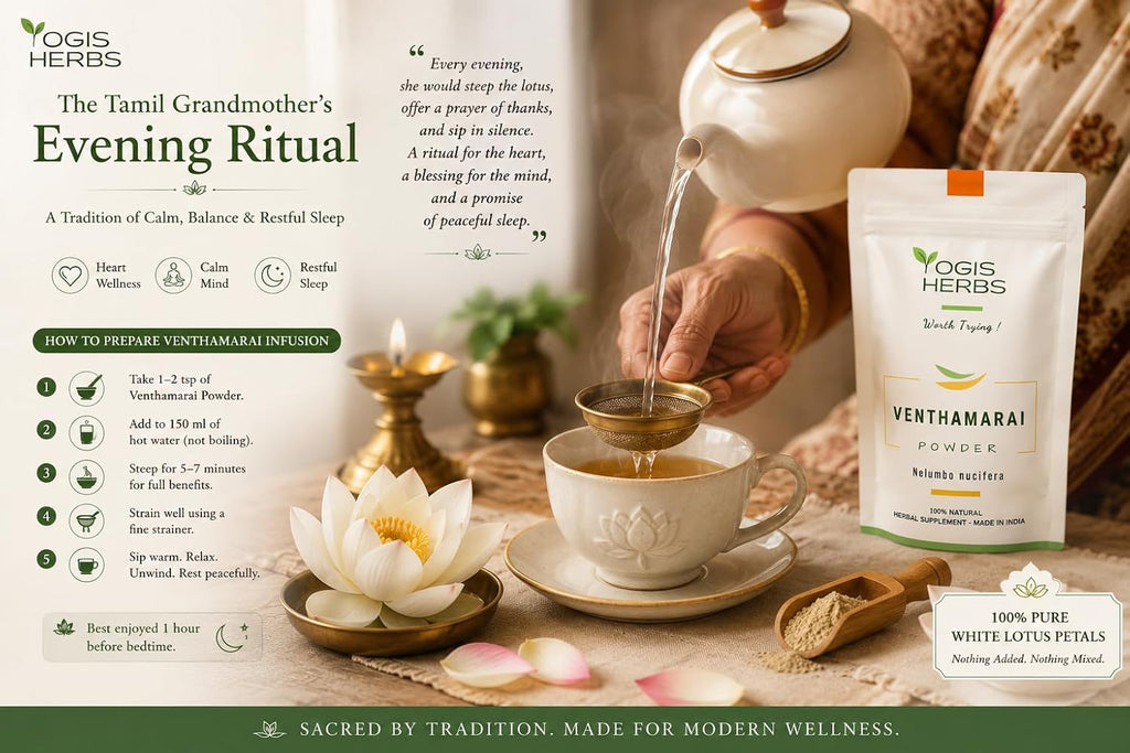 YOGIS HERBS Polvo de Venthamarai - Polvo de Loto Blanco (Nelumbo Nucifera) - Hierba Tradicional Siddha Tamil - Pétalos Puros en Polvo