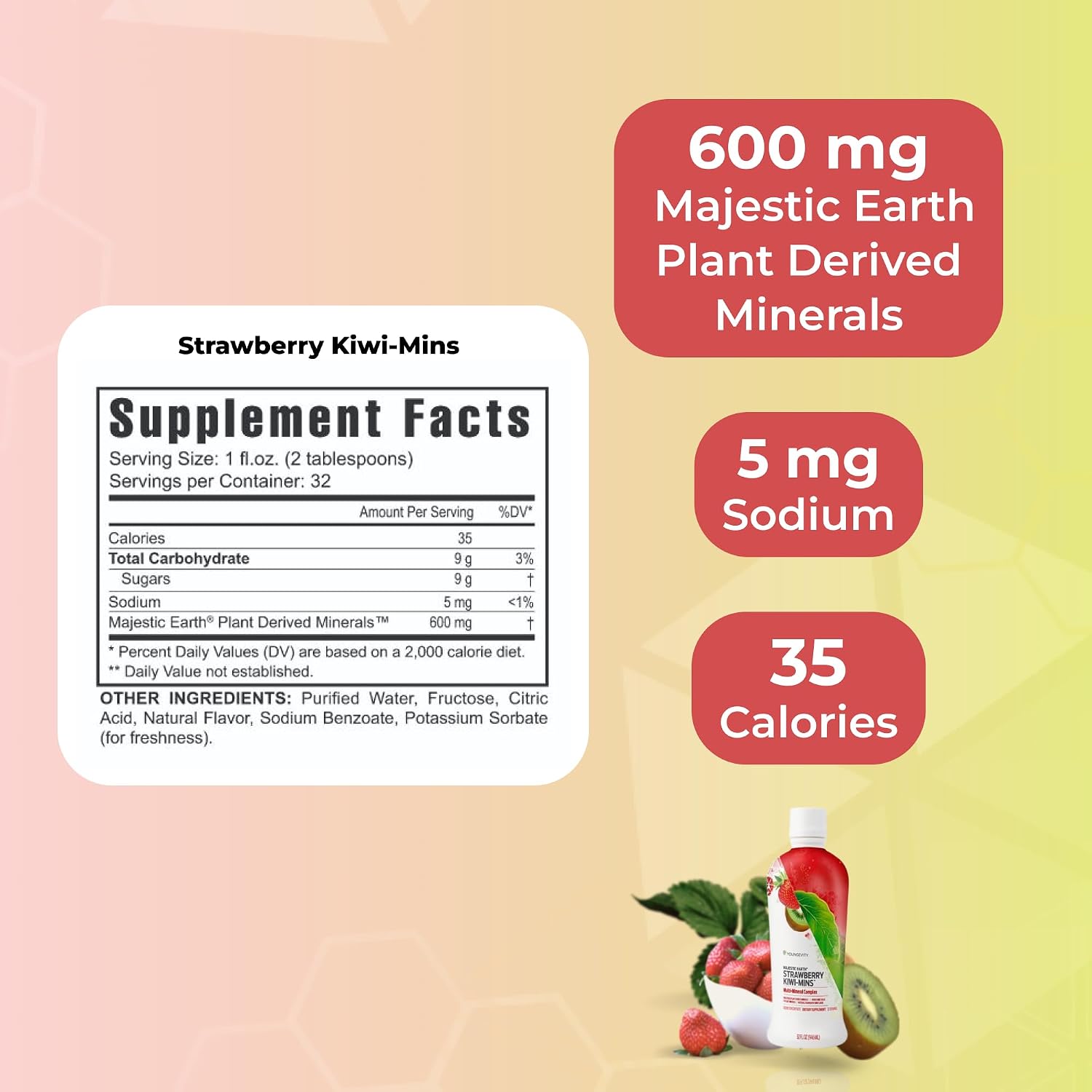 Youngevity Strawberry Kiwi-Mins Complejo Mineral Líquido de Origen Vegetal - 946 ml