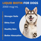 Suplemento Líquido de Biotina para Perros, 2000 mcg, con Colágeno y Vitaminas C y E, 59 ml