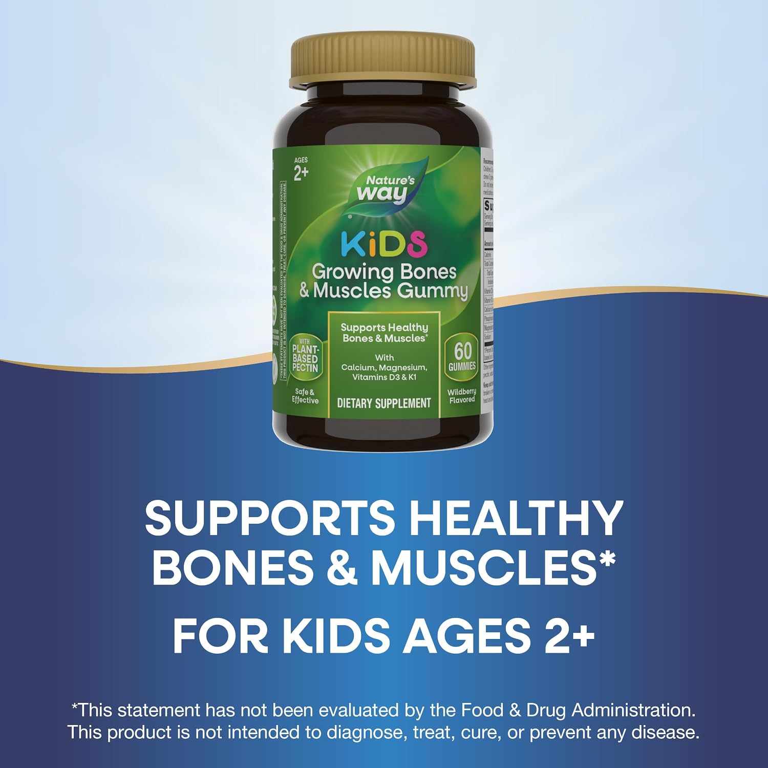 Nature's Way Gomitas para Huesos y Músculos en Crecimiento para Niños - Calcio, Magnesio, Vitamina D3 y K1 - 60 Gomitas Sabor Berry