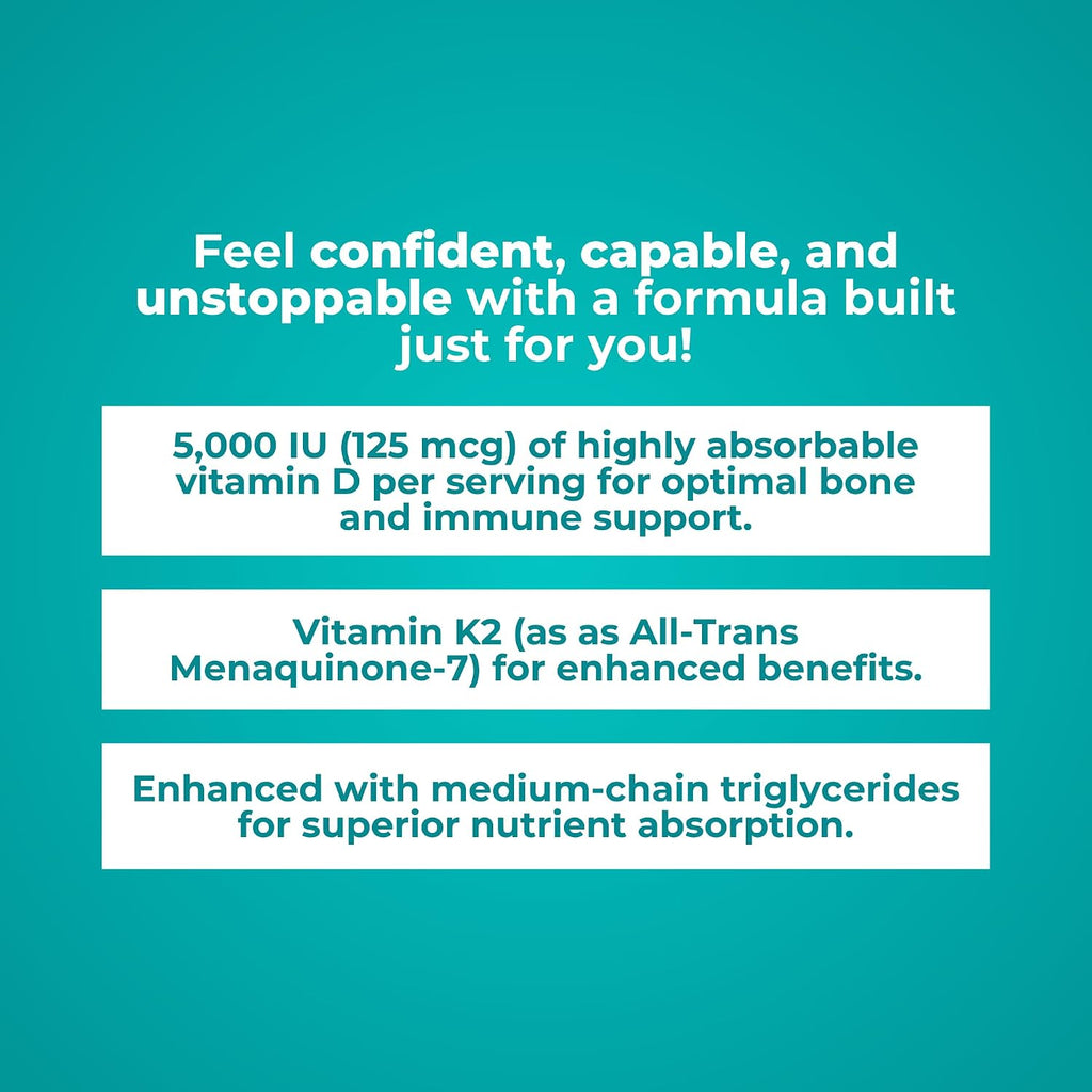 Vitamina D Plus – D3 5000 UI con K1, K2 (MK4) y GG | Reignite Wellness