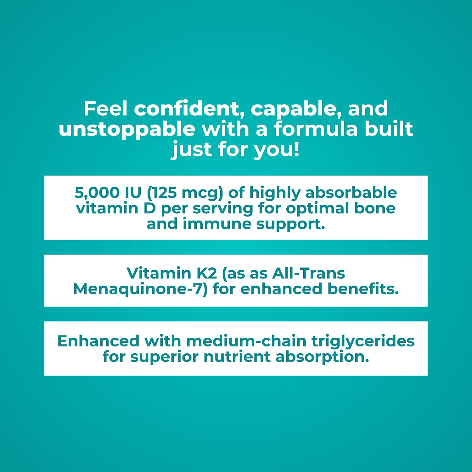 Vitamina D Plus – D3 5000 UI con K1, K2 (MK4) y GG | Reignite Wellness
