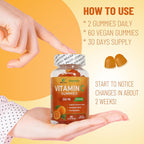 Vitamin C Gummies 250mg – 60 Gomitas con Sabor a Naranja para Adultos, Veganas, Sin Gluten