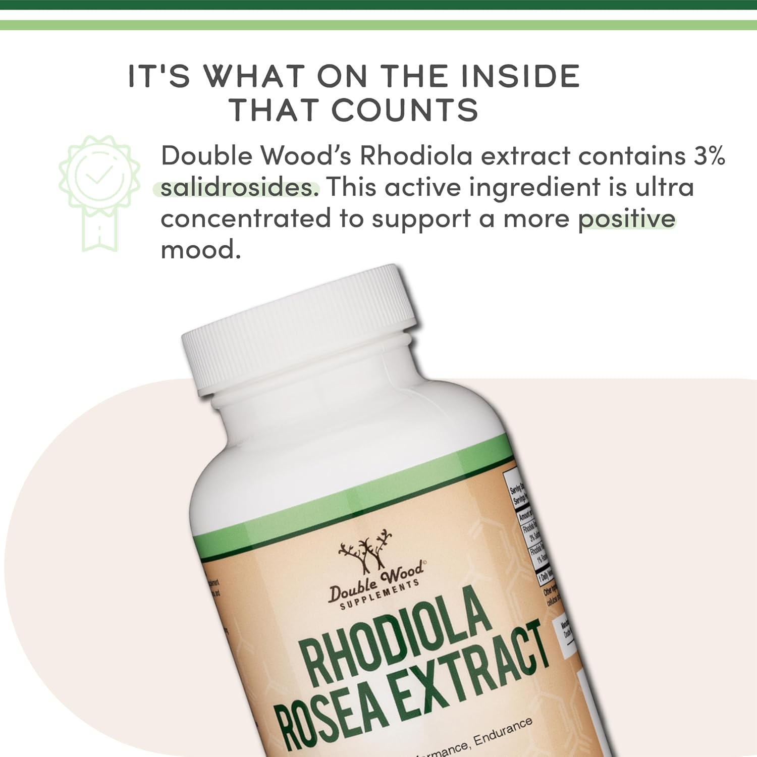 Rhodiola Rosea 500mg, 120 Cápsulas Veganas - Extracto Estandarizado (3% Salidrósidos, 1% Rosavinas) by Double Wood