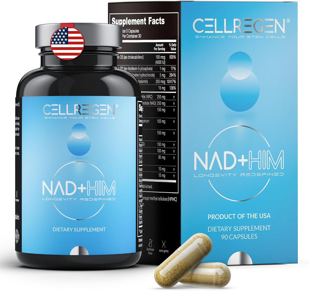 Cellregen NAD HIM – Suplemento de Nicotinamida Ribósido para la Restauración de NAD+ y la Salud Masculina, 90 Cápsulas