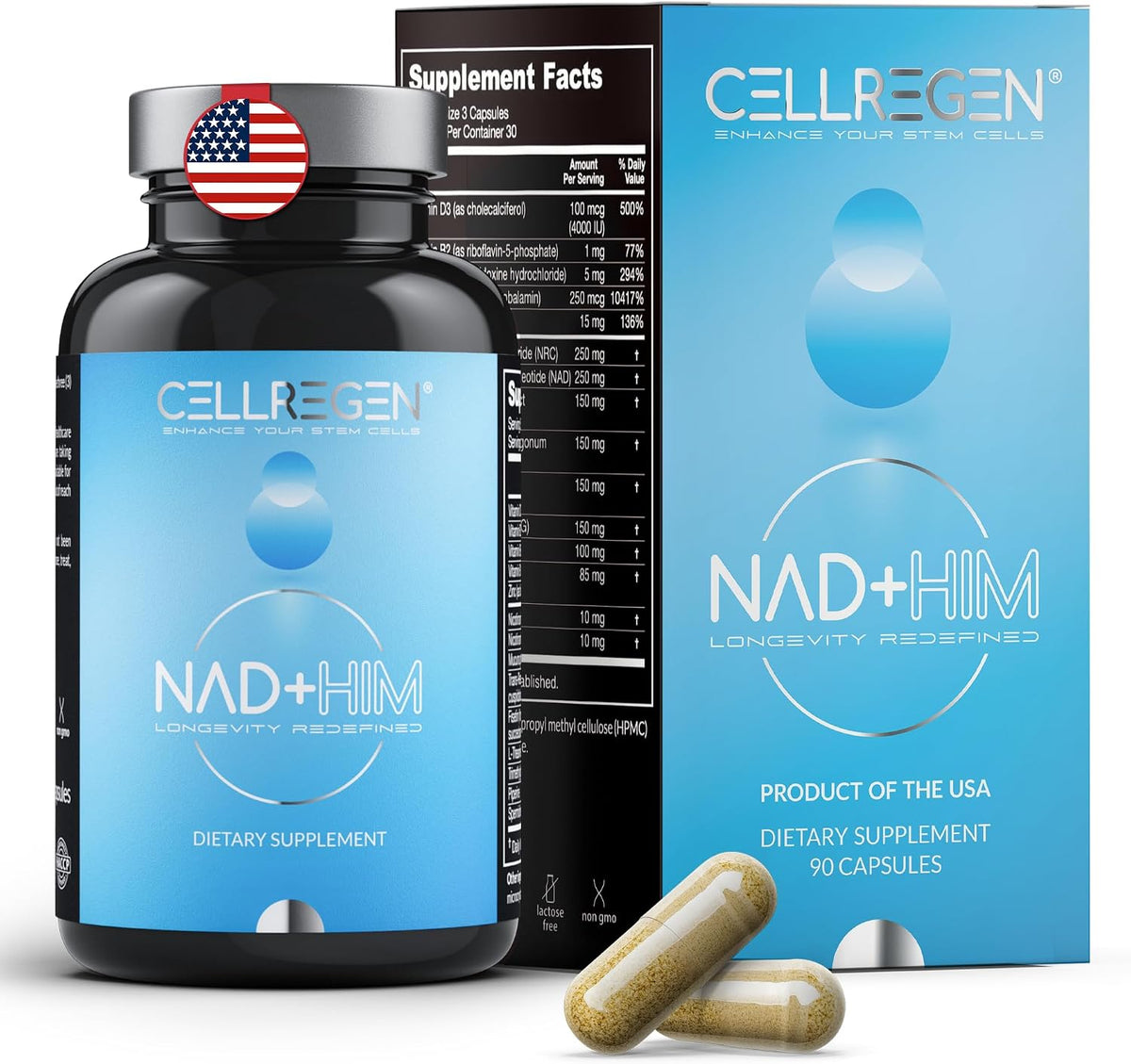 Cellregen NAD HIM – Suplemento de – Nicotinamida ribósido (NR): Precursor directo de NAD+. A diferencia de la – Image 1