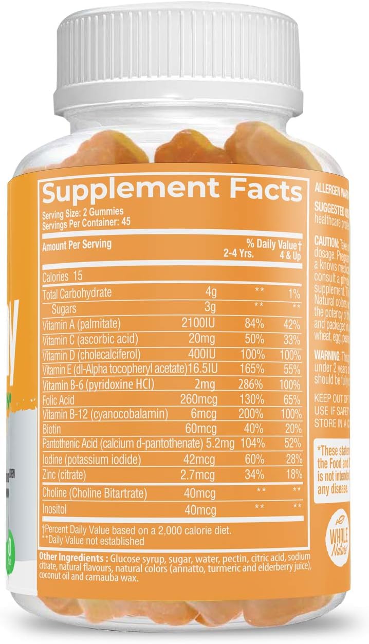 Whole Nature Kids Gummy Multivitamin – Multivitamínico infantil completo con vitaminas y minerales, 90 gominolas sabor fruta