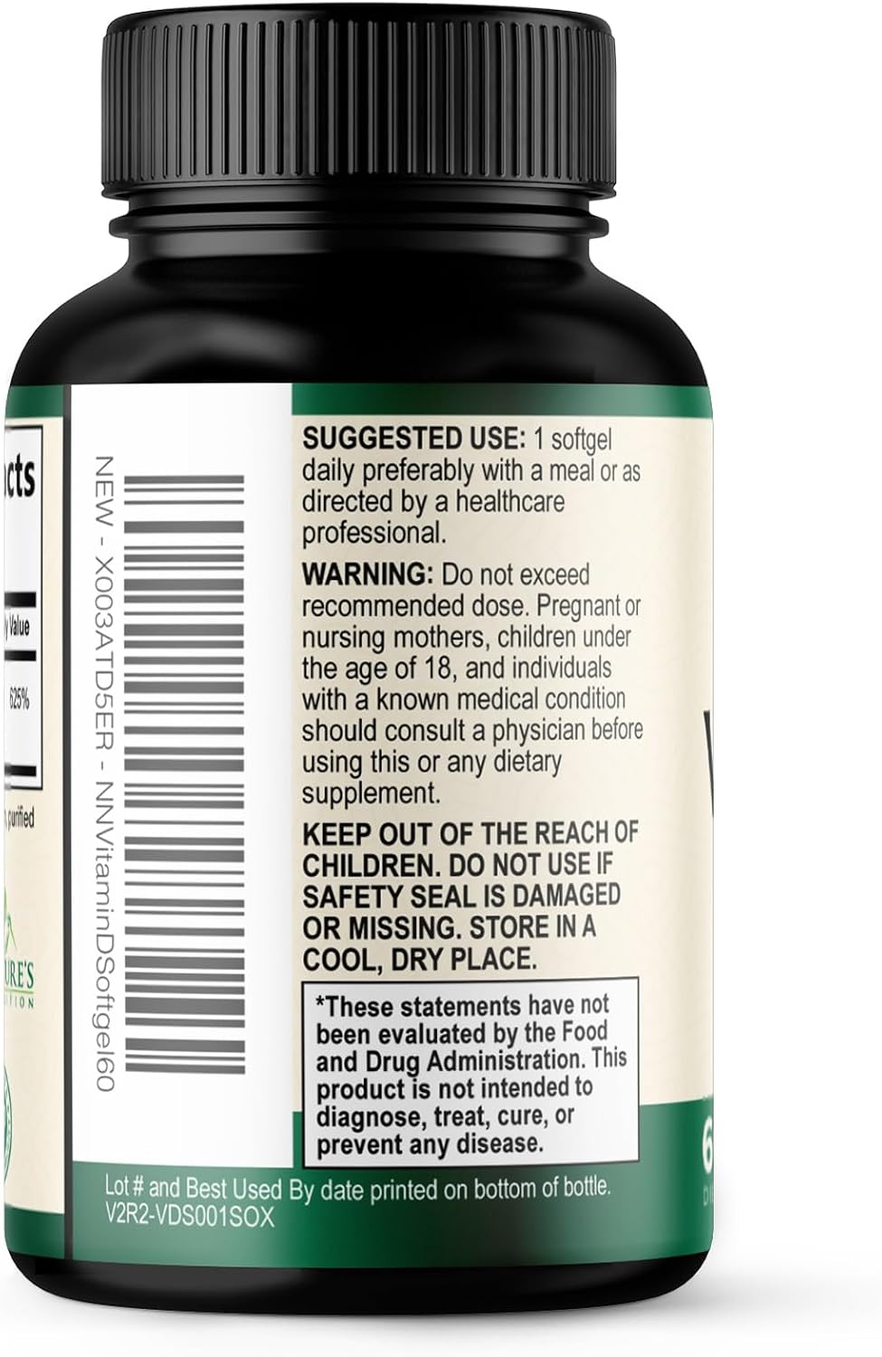 Nature's Nutrition Vitamina D3 5000 UI - 60 Cápsulas Blandas - Suplemento Extra Fuerte para Huesos, Dientes, Músculos e Inmunidad