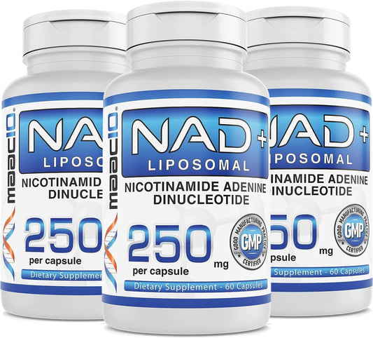 MAAC10 NAD+ Liposómico (180 Cápsulas de 250mg) | Apoyo Energético y Envejecimiento Saludable – Sin OGM, Sin Gluten, Vegano (3 Envases)