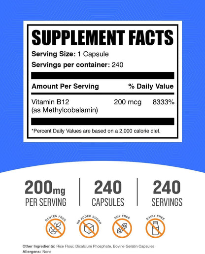 BulkSupplements.com Vitamina B12 – Reducción del cansancio y la fatiga: Favorece la disminución de la sensación de – Image 2