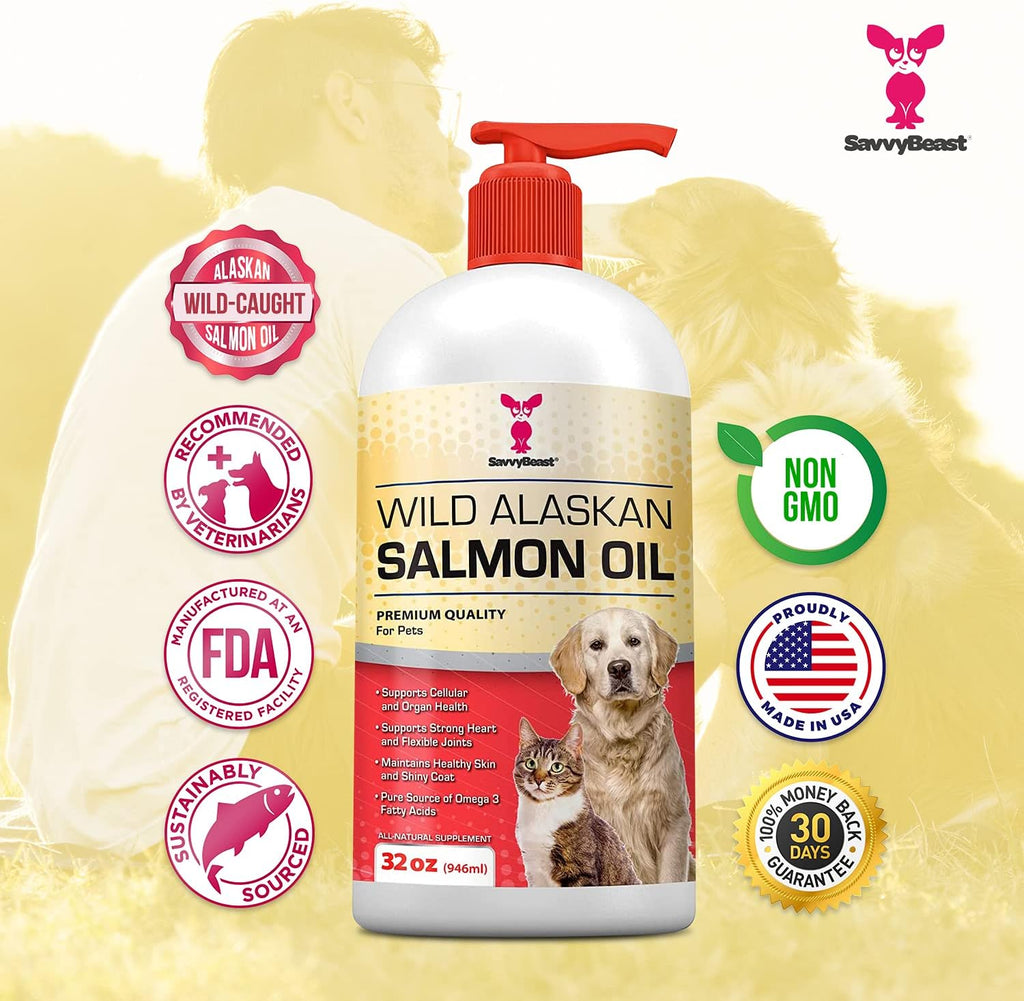 SavvyBeast Aceite de Salmón Salvaje de Alaska para Perros, Gatos y Hurones - 946 ml