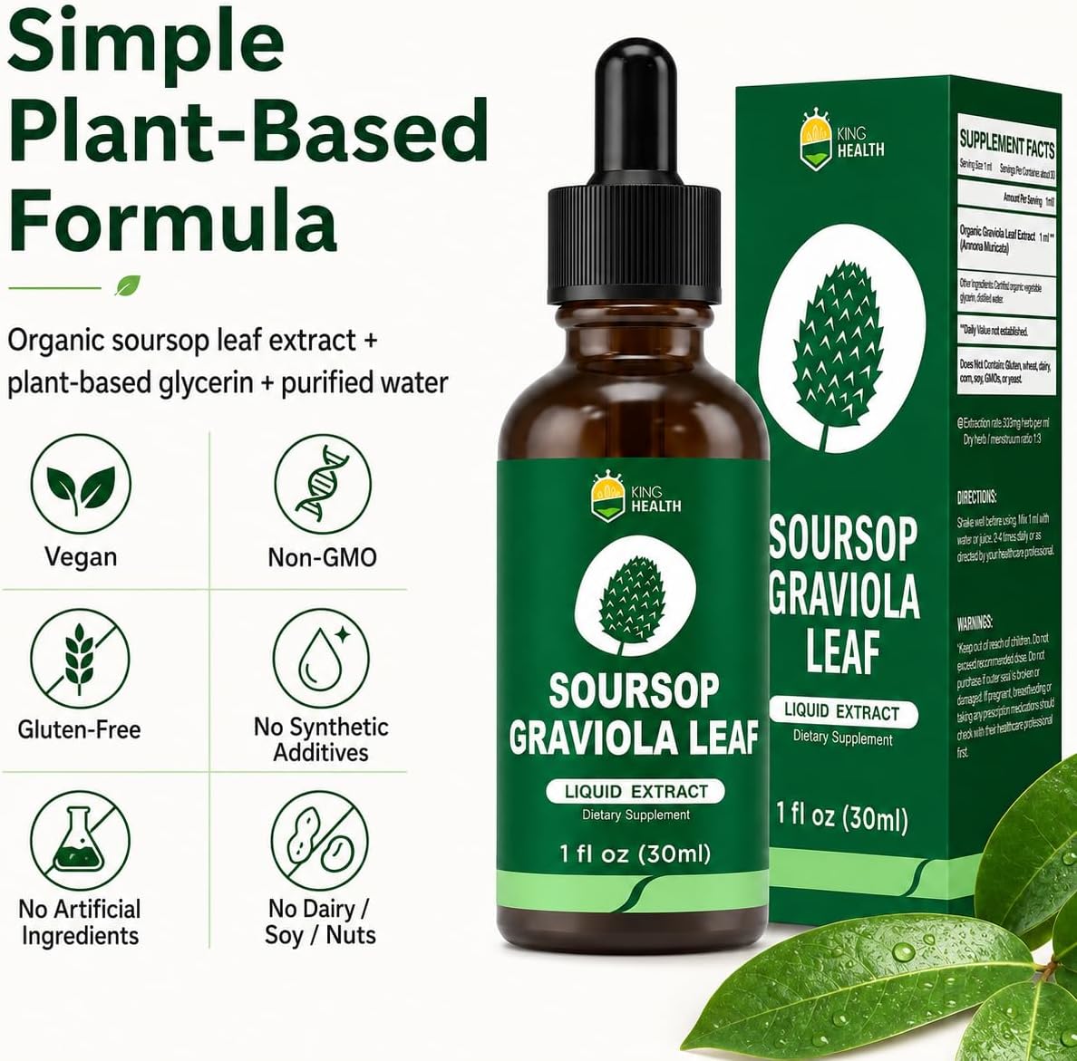 KingHealth Extracto Líquido de Hojas de Graviola Orgánico - 30 ml