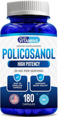 Policosanol 25mg - 180 Cápsulas - Suplemento Alimenticio de Caña de Azúcar - No OGM y Sin Gluten