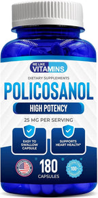 Policosanol 25mg - 180 Cápsulas - Suplemento Alimenticio de Caña de Azúcar - No OGM y Sin Gluten