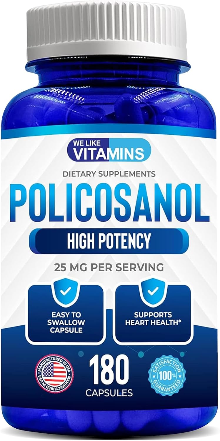 Policosanol 25mg - 180 Cápsulas - Suplemento Alimenticio de Caña de Azúcar - No OGM y Sin Gluten
