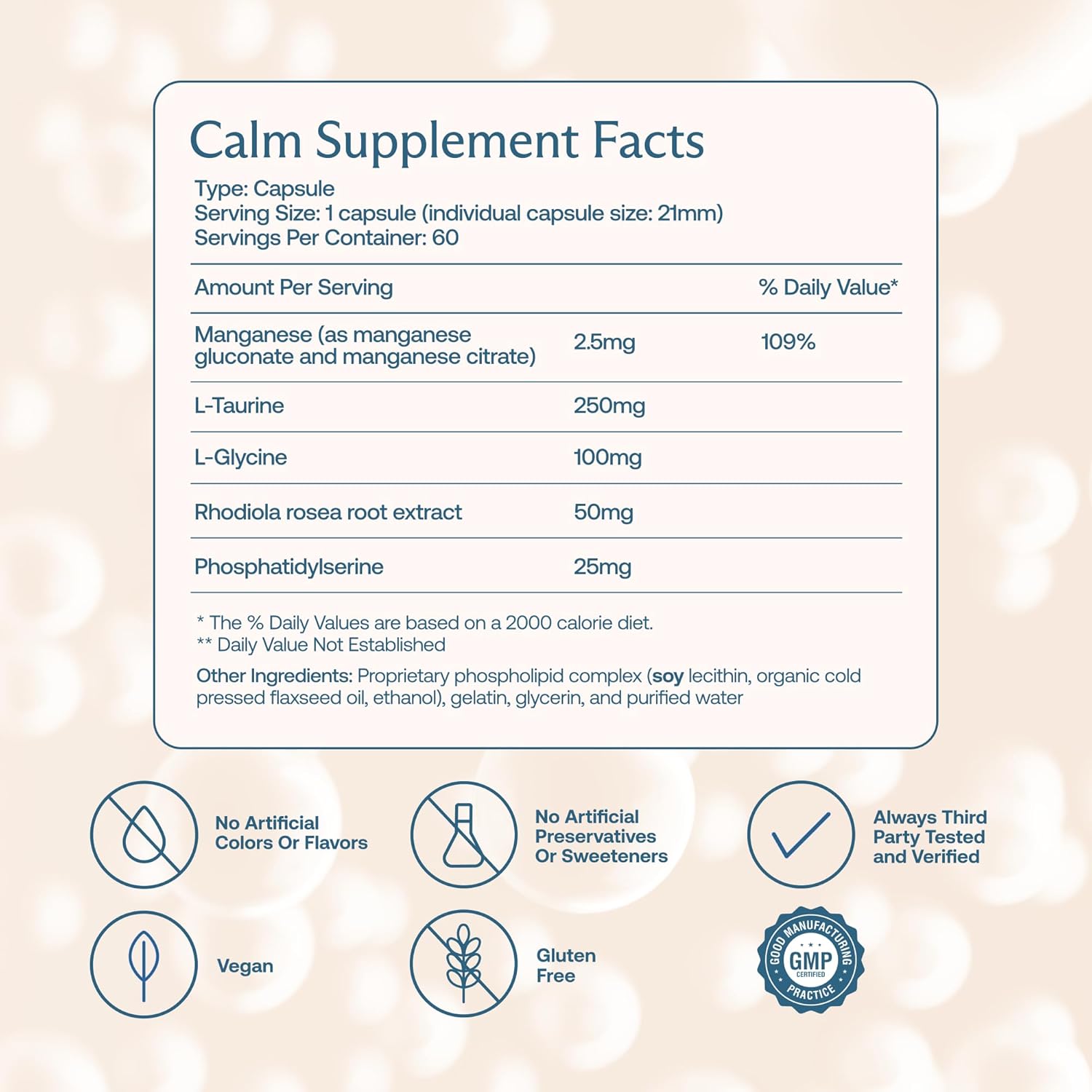 BodyBio Calm - Fórmula Natural contra el Estrés con Rhodiola y Glicina - 60 Cápsulas