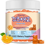 Vitamin D3 K2 Gummies, Vitamina D3 10000 UI con K2 200 mcg, Vitamina C, Calcio, Magnesio, Zinc, Apoyo para Huesos, Articulaciones, Músculos, Nervios y Sistema Inmunológico (60, Naranja, Sin Azúcar)