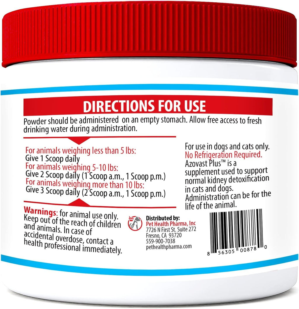 Azovast Plus Suplemento Renal para Perros y Gatos, Polvo Oral (340 g) - 240 Dosis (2 Frascos) - Apoya la Función Renal