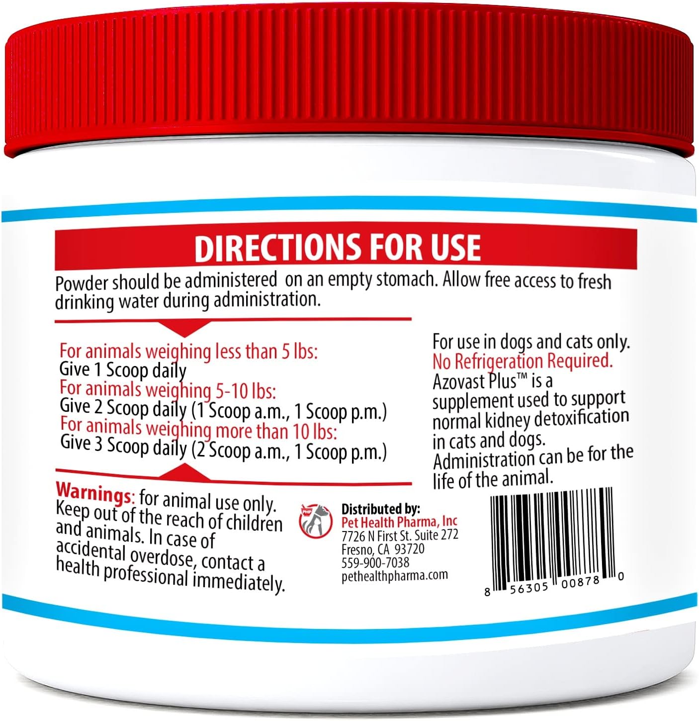 Azovast Plus Suplemento Renal para Perros y Gatos, Polvo Oral (340 g) - 240 Dosis (2 Frascos) - Apoya la Función Renal