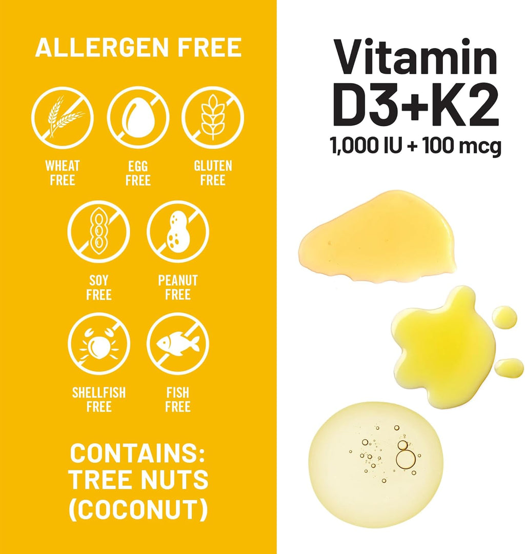NatureWise Vitamina D3 1000 UI + K2 (MK7) 100 mcg - 30 Cápsulas Blandas con Aceite de Coco Orgánico