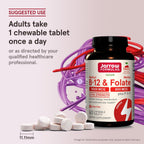 Jarrow Formulas Ultra Strength Metil B-12 5000 mcg + Metil Folato 800 mcg + P-5-P, 60 Comprimidos Masticables