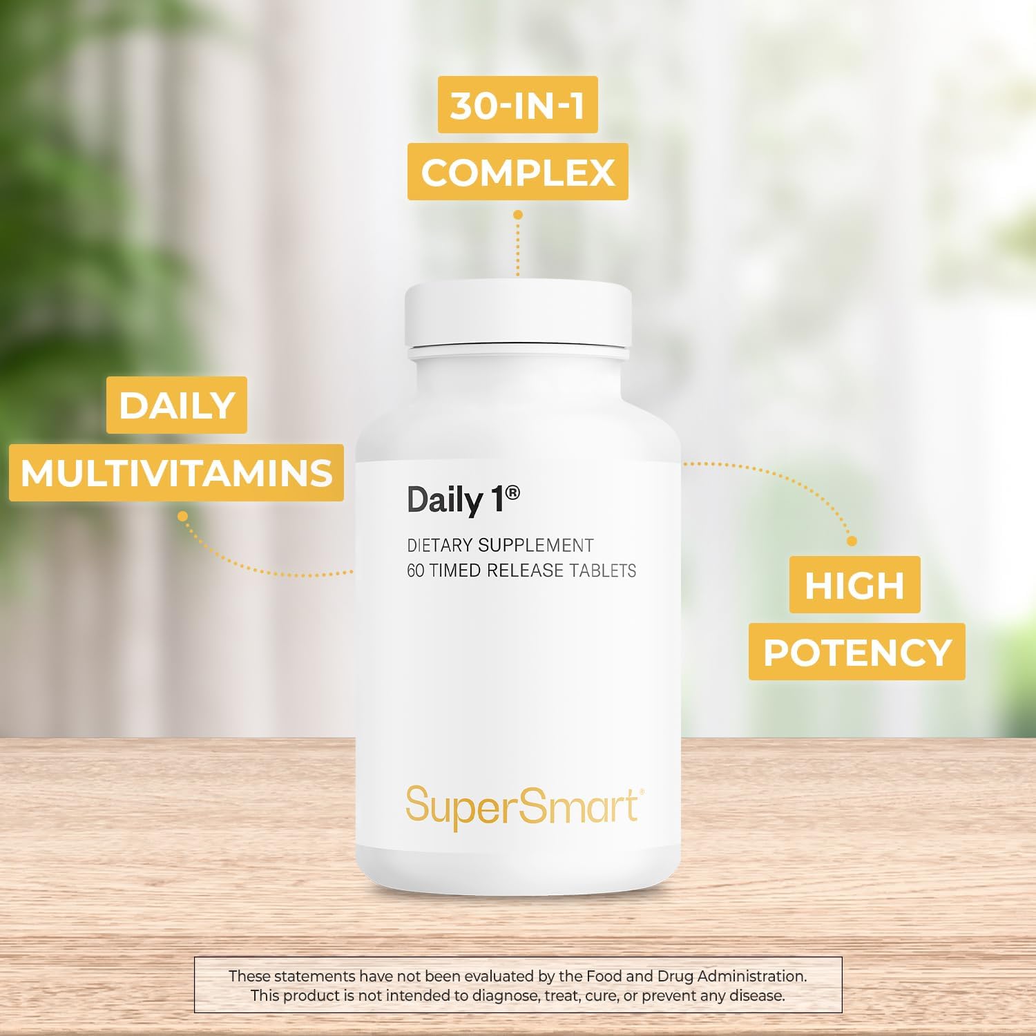 Supersmart - Daily 1® Timed Release - Multivitamínico para Hombres y Mujeres con BioPQQ, Vitaminas A, B, C, D, E, Biotina, Quercetina y Fisetina - 60 Comprimidos