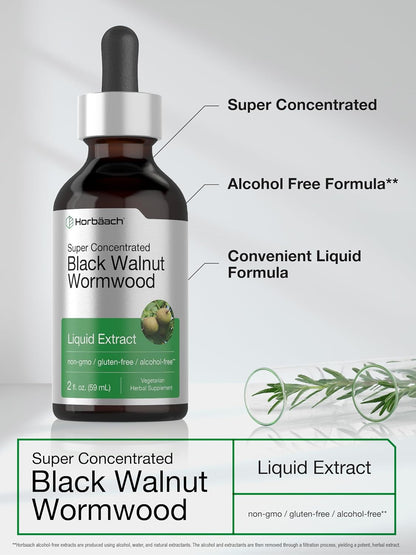 Horbäach Black Walnut Hull and Wormwood Extract Tincture – 2 fl oz – Alcohol Free Liquid – Vegetarian, Non-GMO & Gluten Free – Image 4
