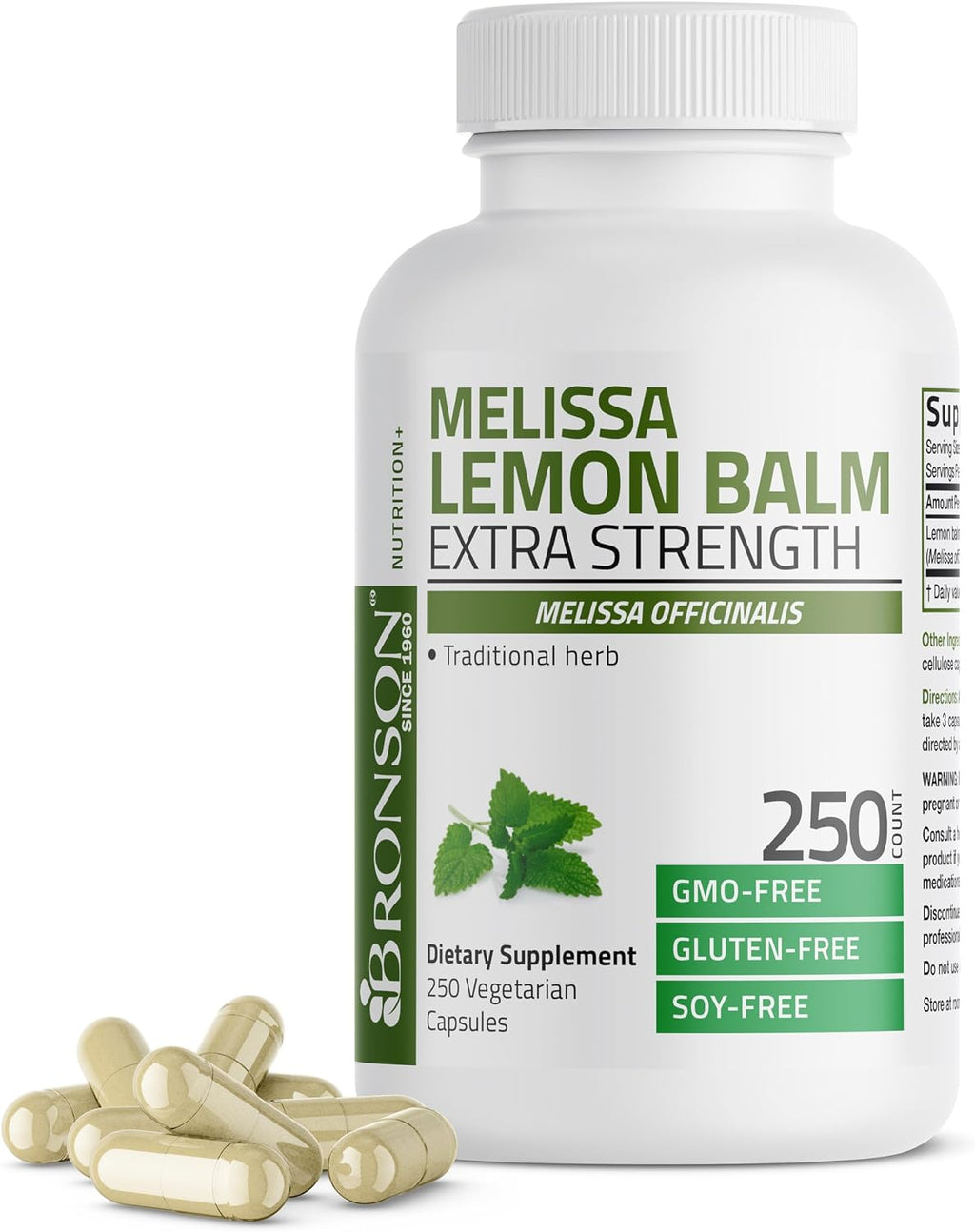 Bronson Melisa Lemon Balm Extra Fuerte, 250 Cápsulas Vegetales