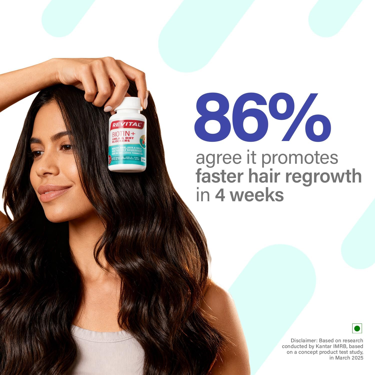 Revital Biotin+ con Amla y Bloqueadores de DHT | Biotina, Amla, Zinc, Vitamina E y Ácido Pantoténico | Apoya la fuerza del cabello y la salud de la piel | 50 Comprimidos