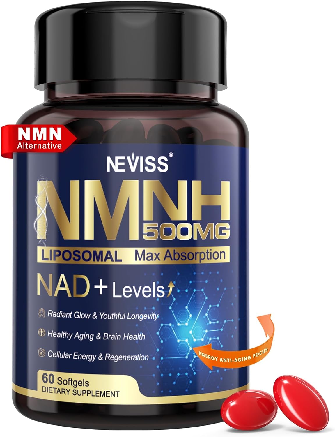 NEVISS Suplemento NAD+ con NMNH 500mg – Liposomal – 60 Cápsulas