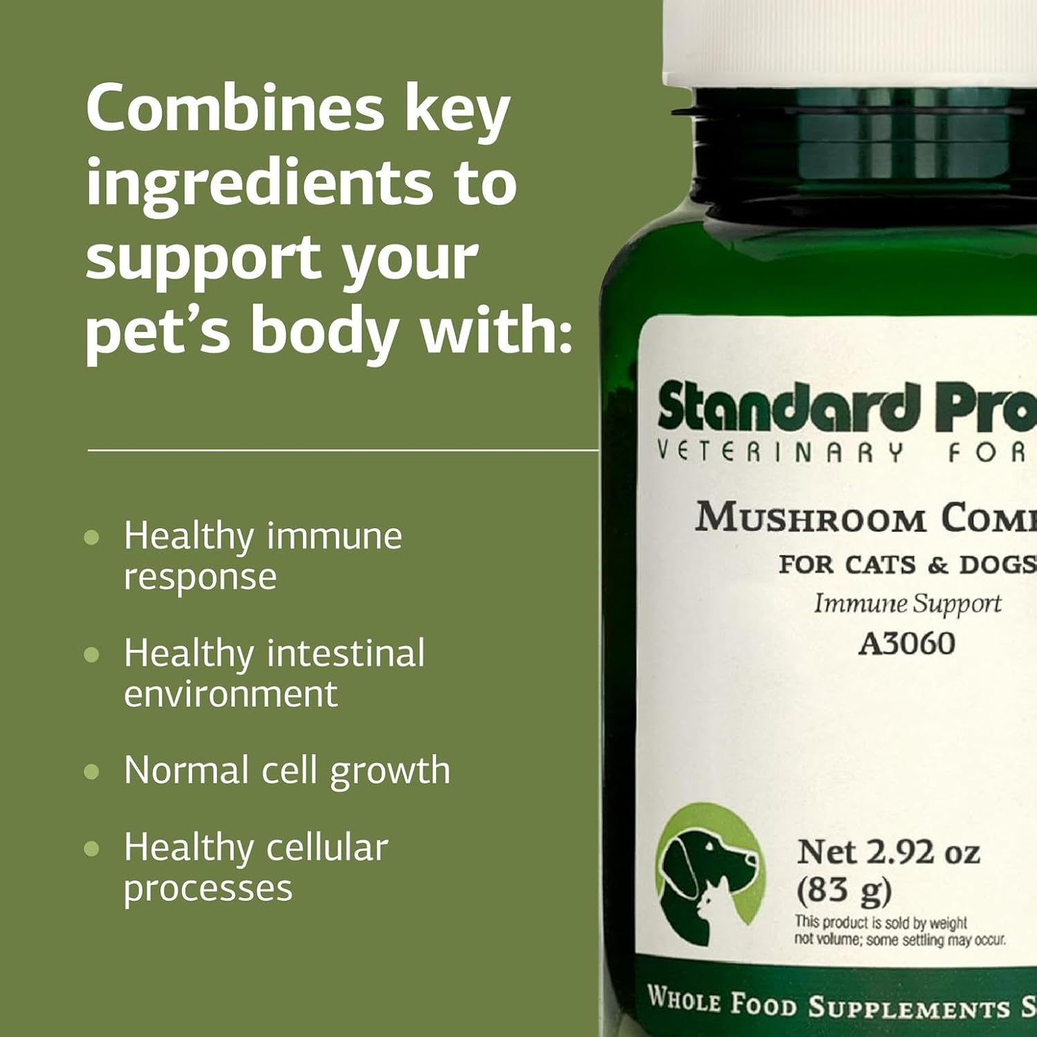 Standard Process Mushroom Complex para Perros y Gatos - Suplemento Inmunitario con Colostro Bovino y Melena de León - 82 g