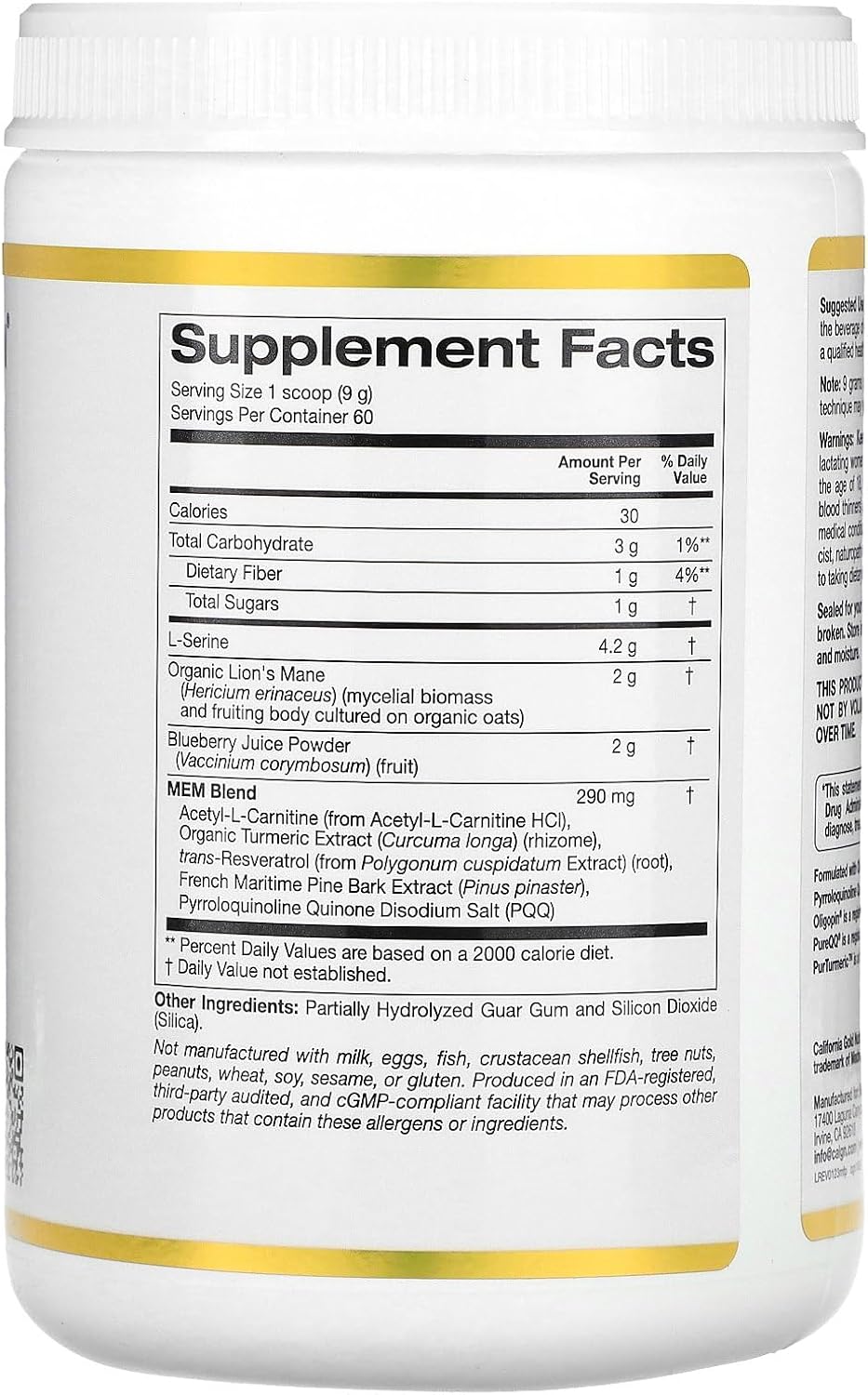 California Gold Nutrition MEM Food, Memory & Cognitive Support, 510 g