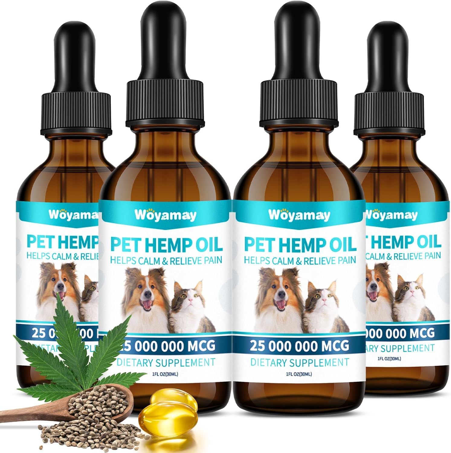 Woyamay Camling Oil - Aceite de Camling para Perros y Gatos (Pack de 4)