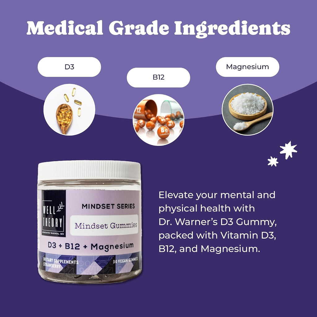 WELL THEORY D3 Gummy - Gominolas con Vitamina D3, Magnesio y B12 - Sabor Fresa - 30 Gominolas Veganas