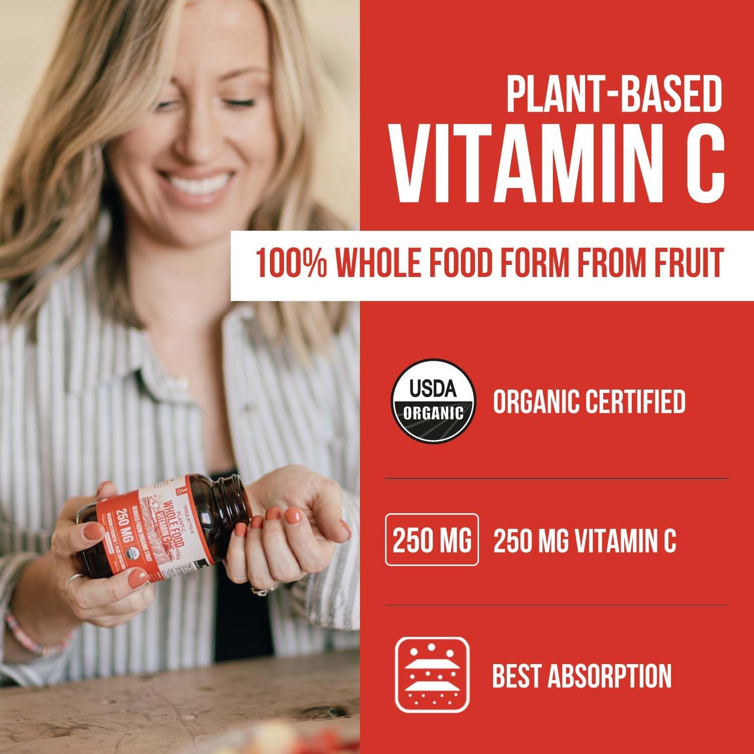 Triquetra Health – Vitamina C Orgánica de Fruta Entera con Bioflavonoides y Rutina (250 mg, 90 Cápsulas)