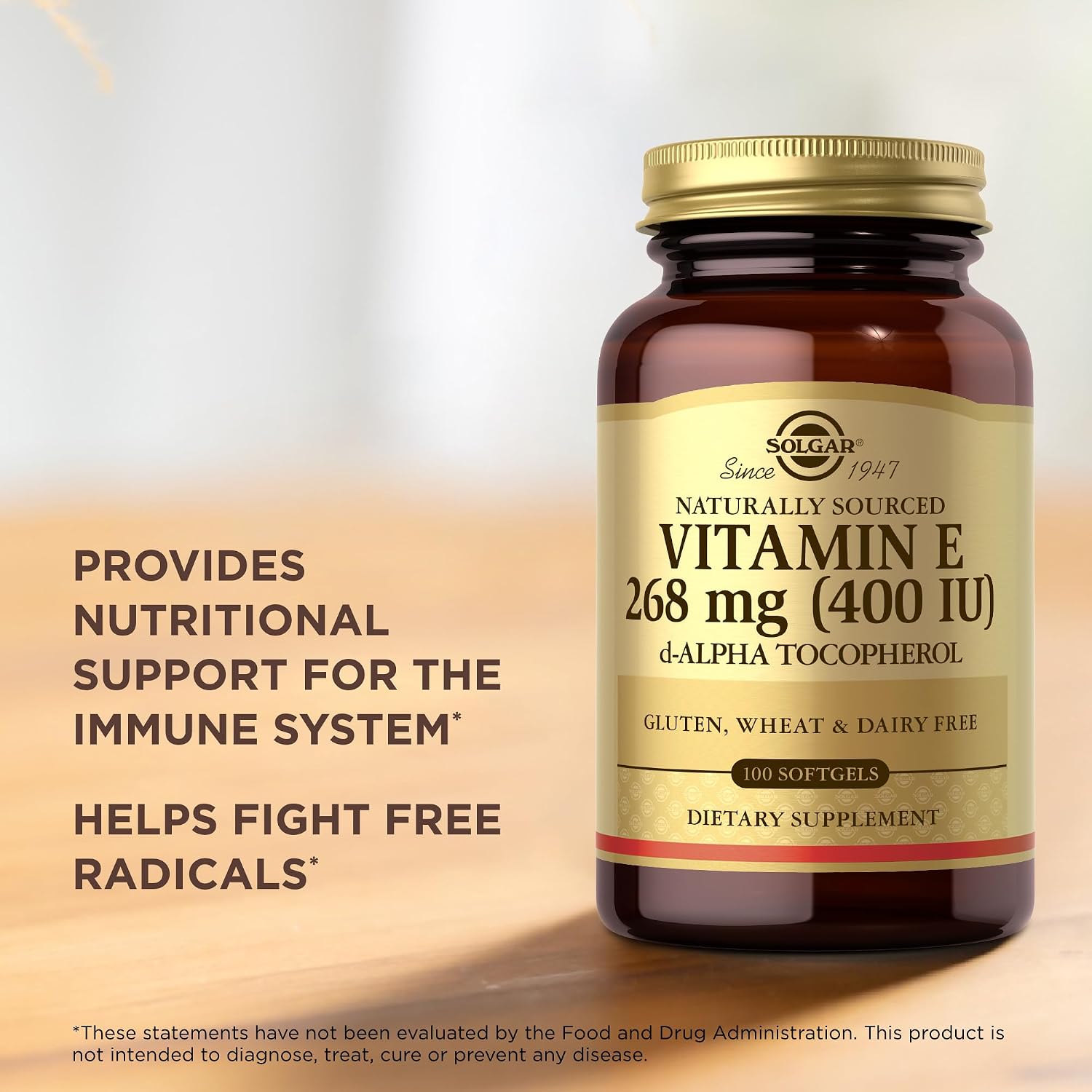 Solgar Vitamin E 268 mg (400 IU) Natural d-Alpha Tocopherol - 100 Softgels