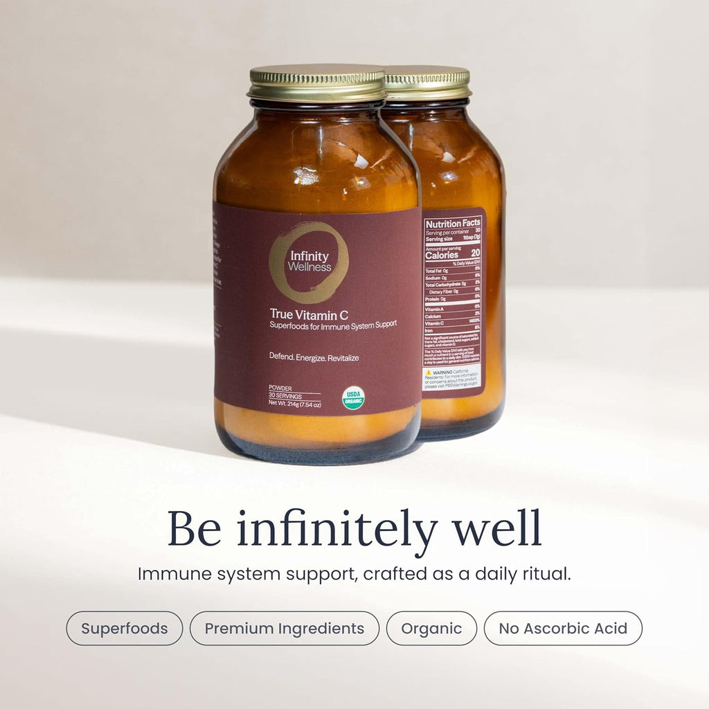 Infinity-C Mezcla Orgánica de Vitamina C en Polvo | Acerola, Camu Camu y Amla | 1000mg | Vegano, Sin OGM (30 porciones)