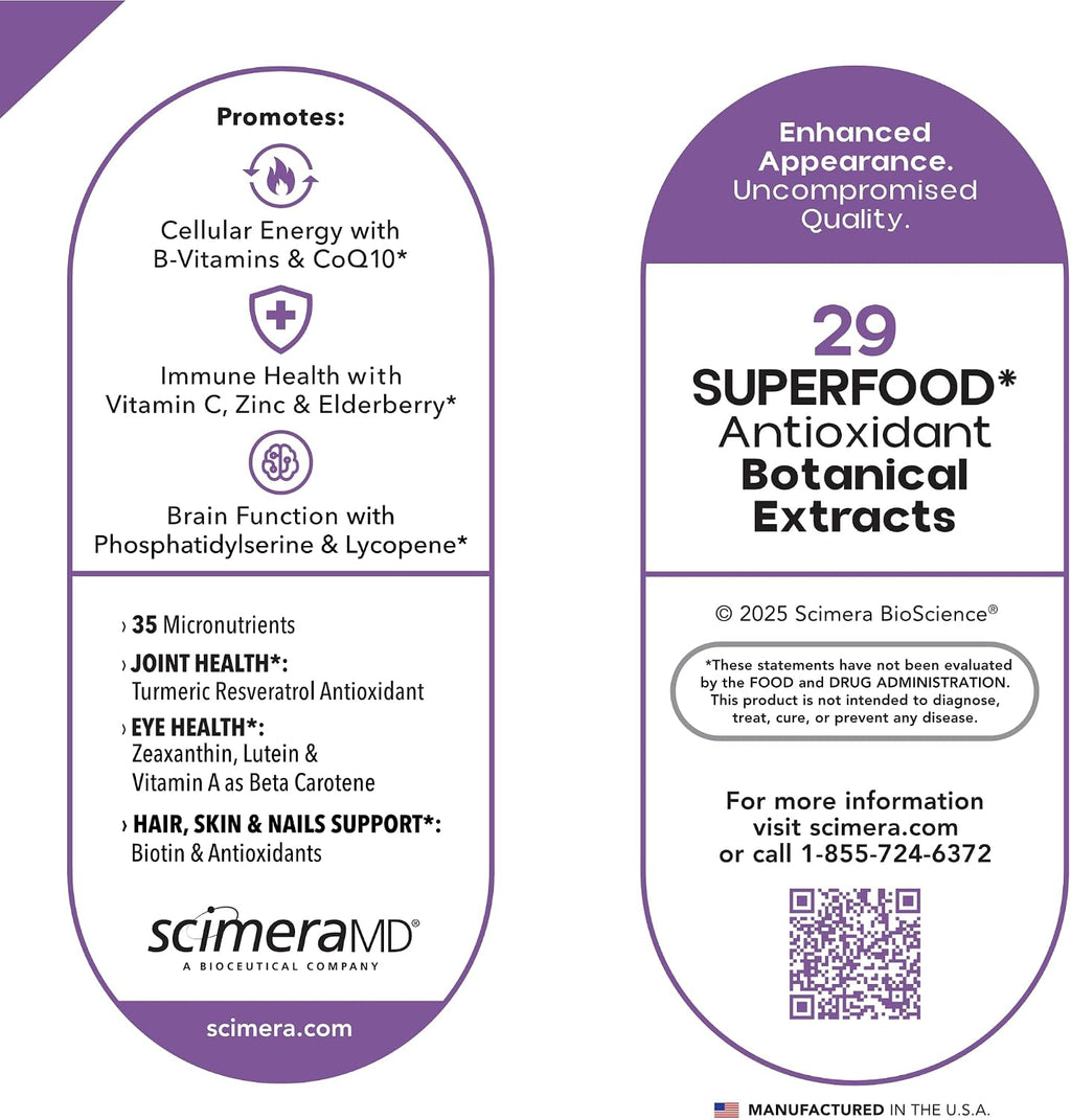 ScimeraMD® MultivitaminMD – Complete Multivitamin Supplement with Minerals, Antioxidants, and Superfoods, 60 Capsules