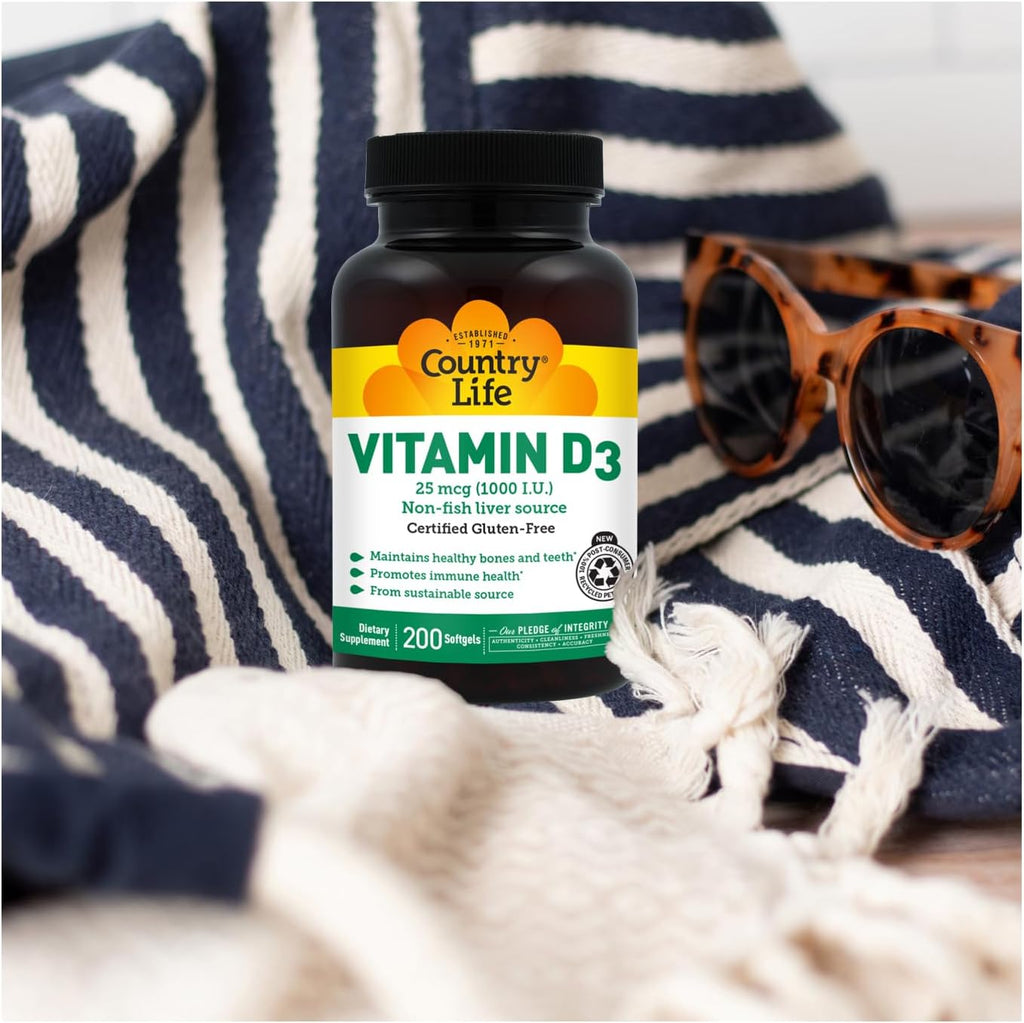 Country Life Vitamina D3 1000 UI (25 mcg) – 200 Cápsulas Blandas