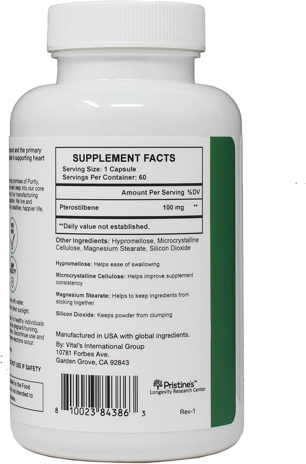 Pterostilbeno 100mg – 60 Cápsulas – Pristine's