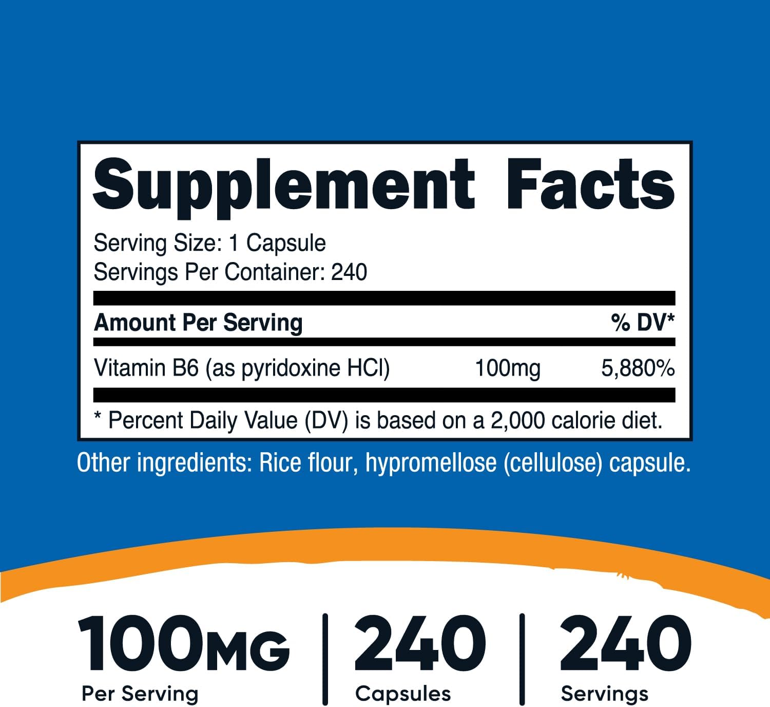 Nutricost Vitamina B6 (Piridoxina HCl) 100mg, 240 Cápsulas (3 Botellas)