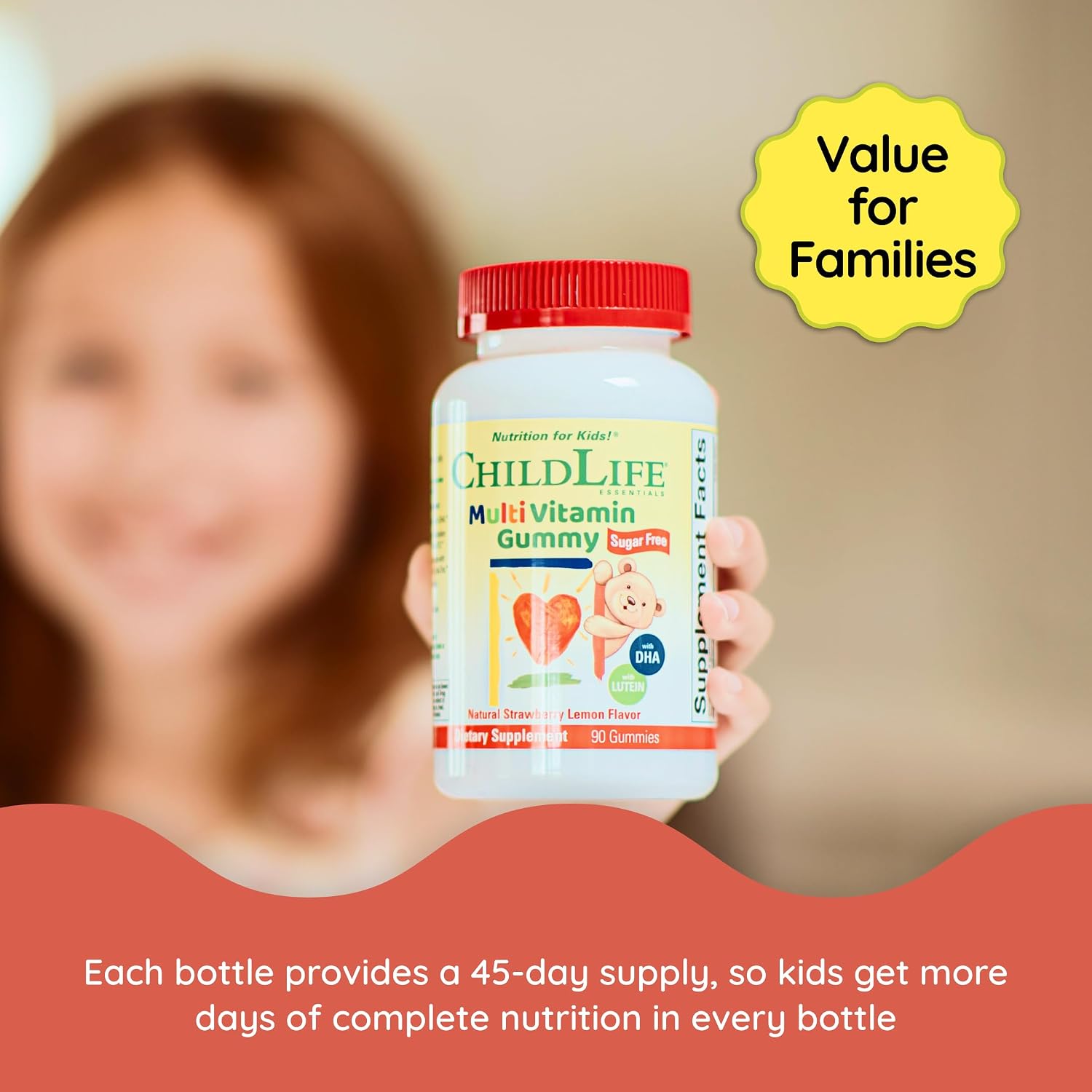 CHILDLIFE ESSENTIALS Multivitamin Gummies for Kids - Gominolas multivitamínicas para niños con DHA, sin azúcar, sabor fresa natural, 90 unidades