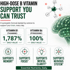 Complemento para la Memoria y Concentración con Vitamina B6 y Tiamina | Vitaminas B de Alta Dosis para el Sistema Nervioso y la Salud Cognitiva, Fórmula Diaria para Adultos, 60 Comprimidos (Pack de 2)