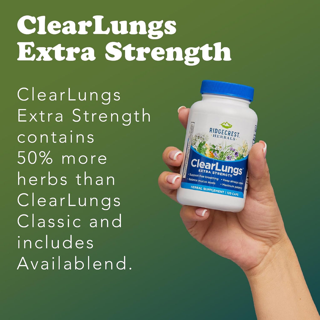 RidgeCrest Herbals ClearLungs Extra Strength - Complemento para el bienestar pulmonar y nasal - 120 cápsulas veganas (60 dosis)