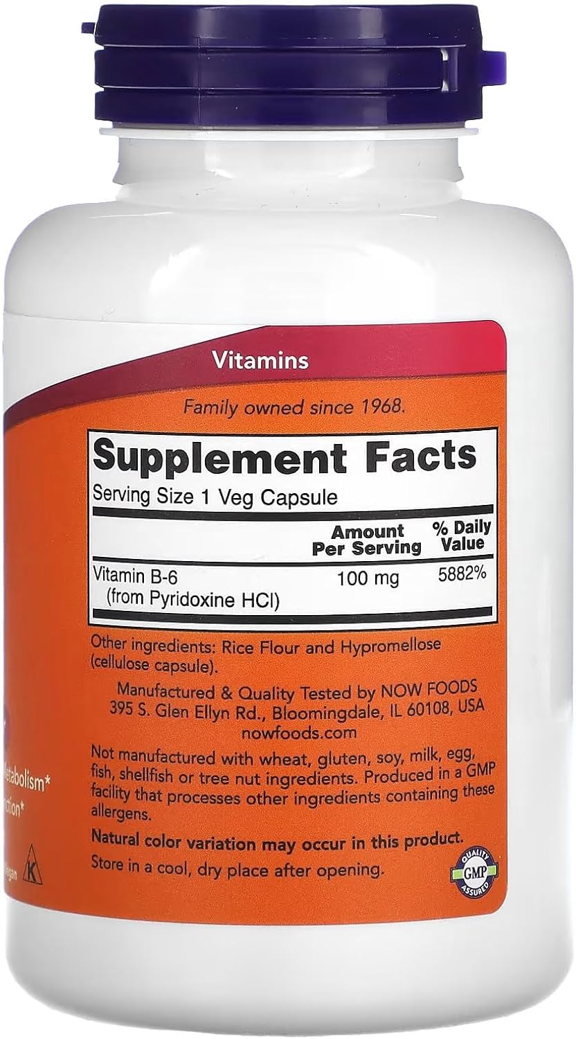 NOW Foods Vitamina B-6 100 mg 250 Cápsulas